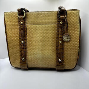 BRAHMIN‎ Vtg Two Toned Embossed Leather Purse HandBag Alligator Croc Tan Brown